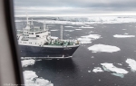 MV Ortelius near Peter I Island, seen from the helicopter.