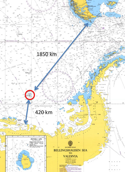 Lage von Peter I Island, Bellingshausen Sea, Antarktis